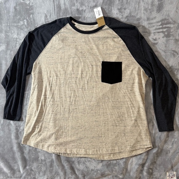 The Foundry Supply Cream Long Sleeve Raglan Shirt Grey Sleeves Big Size 4XL New! - Picture 1 of 8
